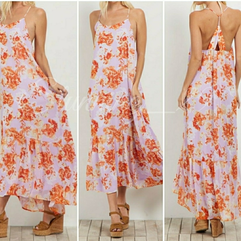 🆕LILAC FLORAL PRINT RUFFLE HEM MAXI DRESS